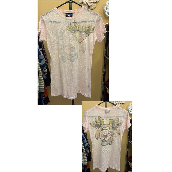 Popeye vintage Y2K Junk Food large cotton t-shirt peach junior tattoo graphic - Picture 2 of 5